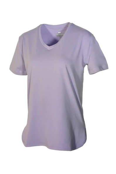 Kadın V Yaka Basic Lila T-Shirt