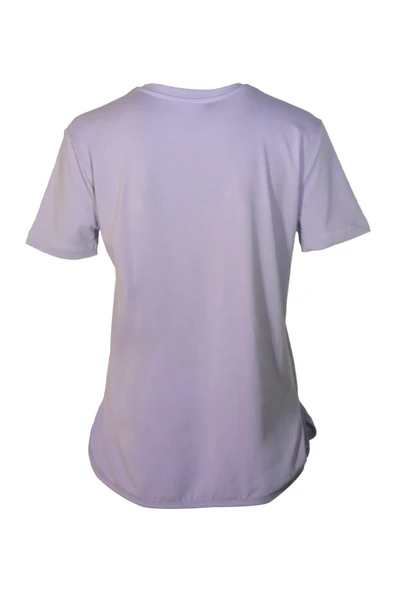 Kadın V Yaka Basic Lila T-Shirt - 3