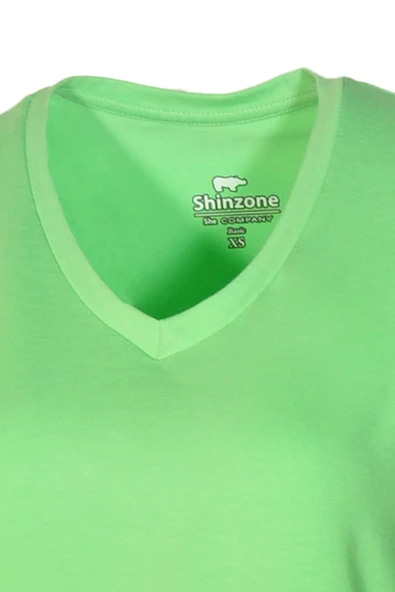 Kadın V Yaka Basic Yeşil T-Shirt - 4