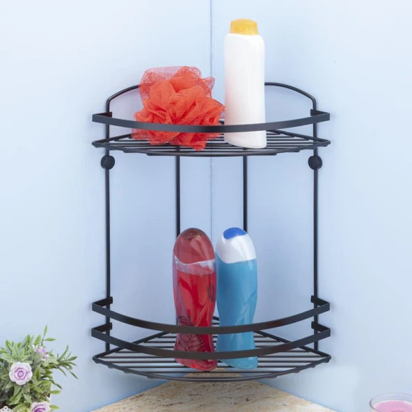 Tekno Tel 2 Katlı Köşelik Banyo Rafı Şampuanlık Siyah LM-008 - 2