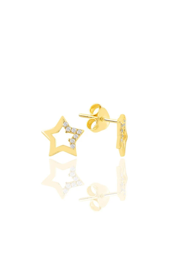 Gümüş altın yaldızlı zirkon taşlı yıldız küpe SGTL11120GOLD