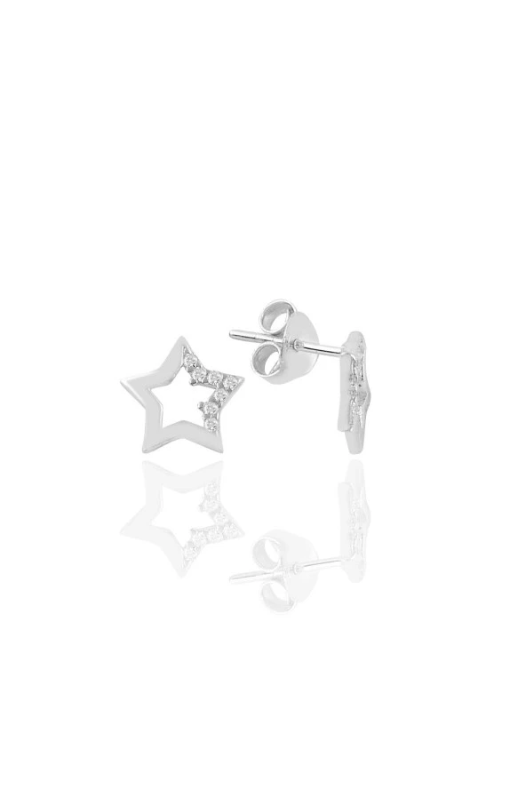 Gümüş rodyumlu zirkon taşlı yıldız küpe SGTL11120RODAJ ürün görseli 1