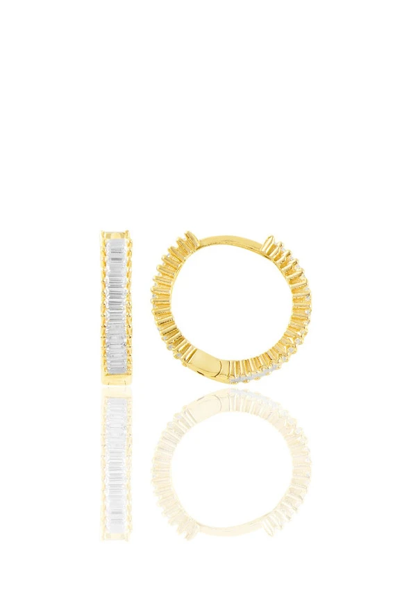 Gümüş altın yaldızlı baget taşlı tamtur halka küpe SGTL11365GOLD