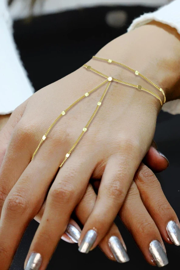 Gümüş altın yaldızlı pullu gurmet zincirli çift sıra şahmeran  SGTL12499GOLD