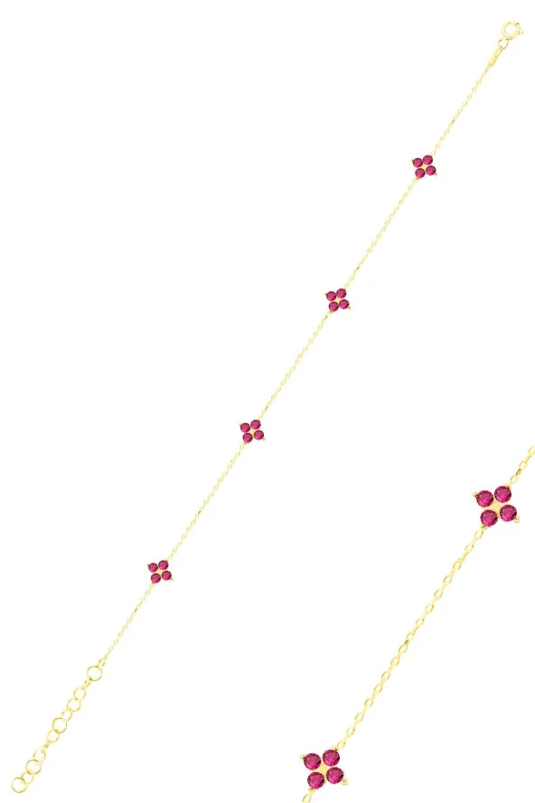 Gümüş altın yaldızlı fuşya taşlı yonca bileklik SGTL12502GOLD ürün görseli