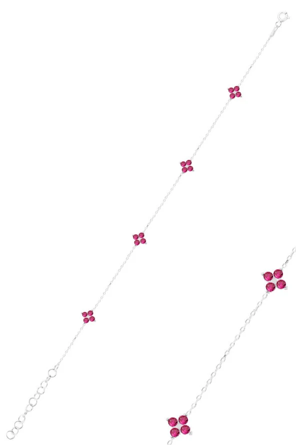 Gümüş rodyumlu fuşya taşlı yonca bileklik SGTL12502RODAJ ürün görseli