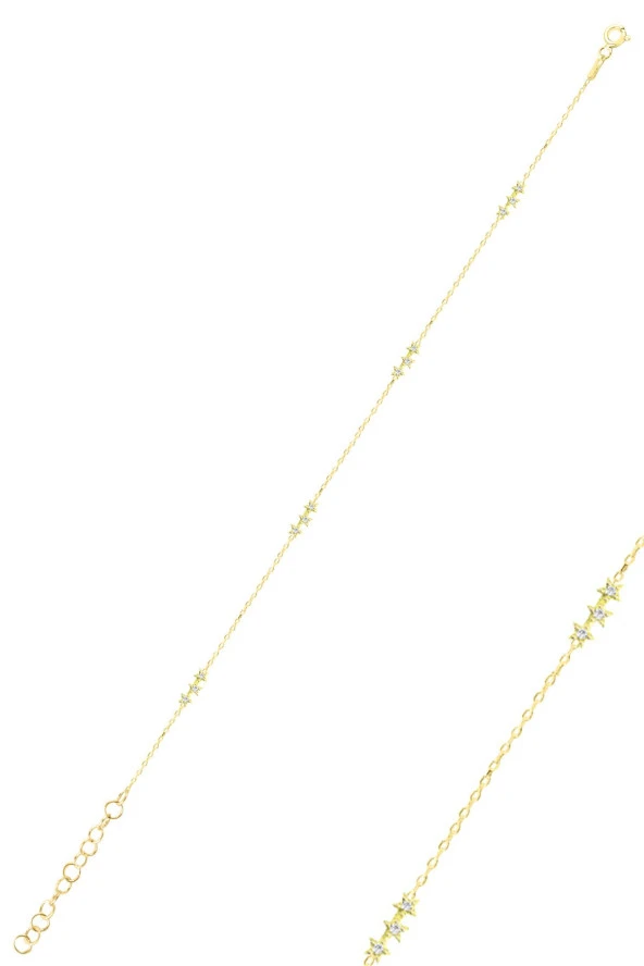 Gümüş altın yaldızlı zirkon taşlı kayan yıldız bileklik SGTL12503GOLD ürün görseli