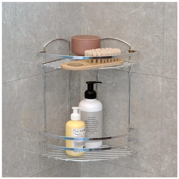 Tekno Tel LM-008 2 Katlı Köşelik Banyo Rafı Şampuanlık Krom - 3