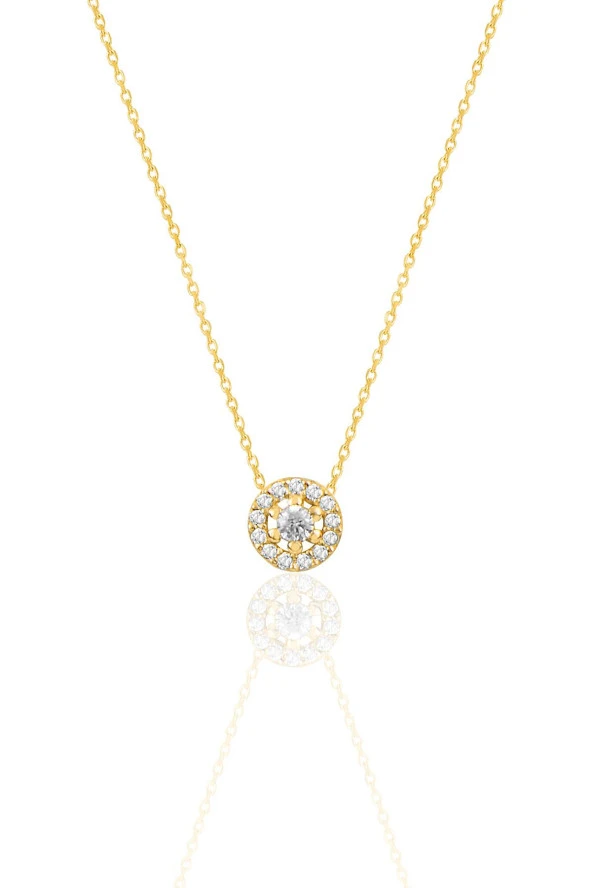 Gümüş altın yaldızlı zirkon taşlı pırlanta modeli tiny kolye SGTL12507GOLD