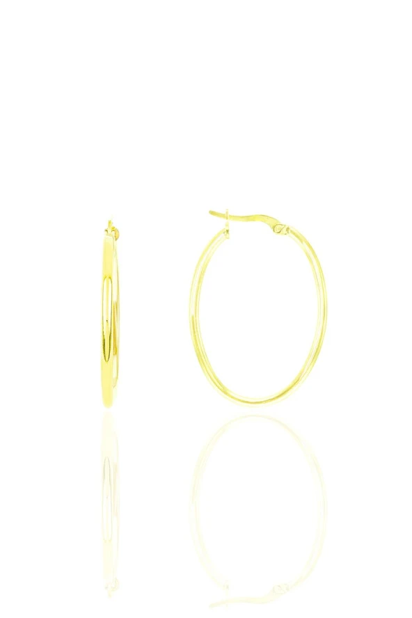 Gümüş altın yaldızlı oval şarnel halka küpe  SGTL12509GOLD ürün görseli 1