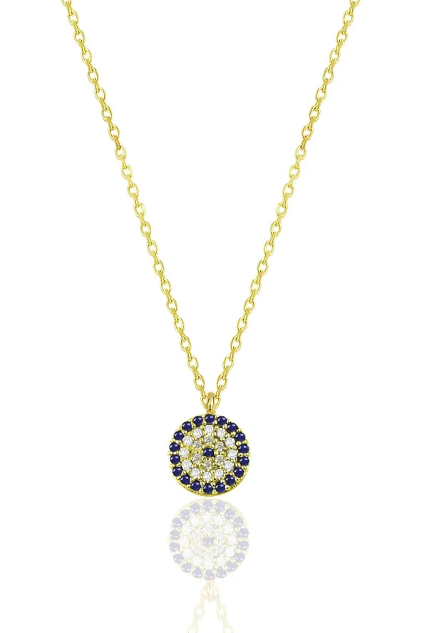Gümüş altın yaldızlı zirkon taşlı nazar kolye SGTL12511GOLD