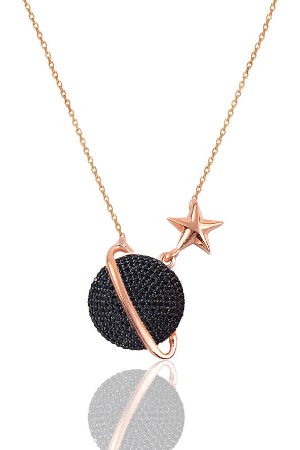 Gümüş rose siyah onix taşlı satürn gezegen kolye SGTL12512SIYAH ürün görseli