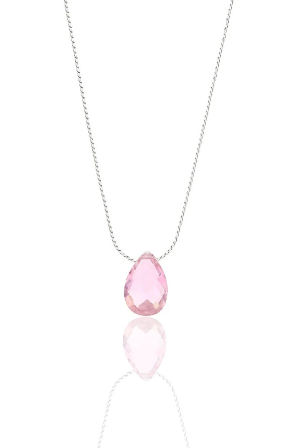 Gümüş rodyumlu pembe zirkon taşlı hayalet kolye SGTL12514PEMBE