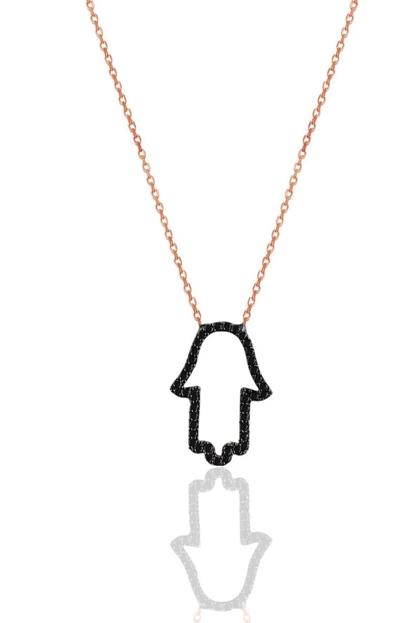 Gümüş rose onix taşlı fatma ana eli kolye SGTL12518SIYAH ürün görseli