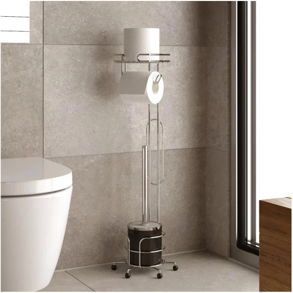 Tekno Tel MG-096 Ayaklı Yedekli Wc Kağıtlık + Klozet Fırçalık Krom - 3