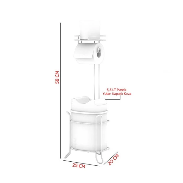 Tekno Tel MG-098 Ayaklı Yedekli Wc Kağıtlık + Çöp Kovası Krom - 3
