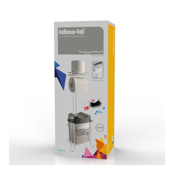 Tekno Tel MG-098 Ayaklı Yedekli Wc Kağıtlık + Çöp Kovası Krom - 4