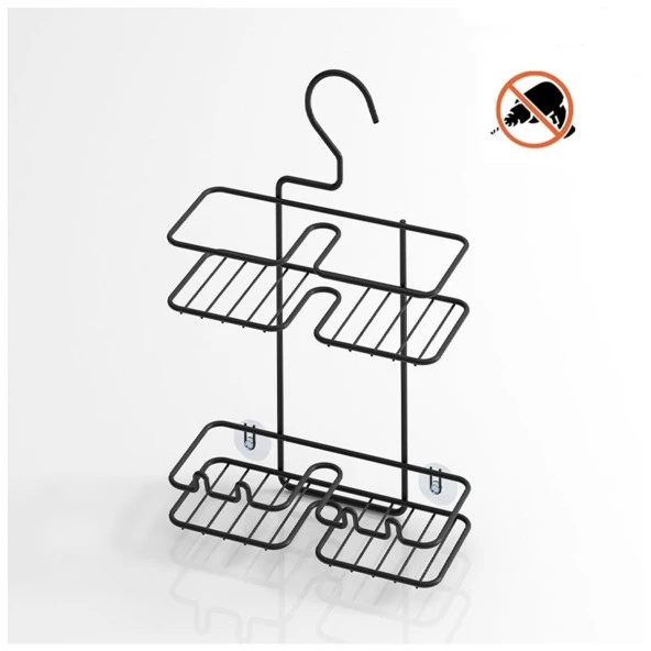 Tekno Tel BK-067 Asmalı 2 Katlı Düz Banyo Duş Rafı Siyah - 3