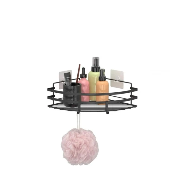 Tekno Tel ST-107 Yapışkanlı Kancalı Köşelik Banyo Rafı Siyah - 2