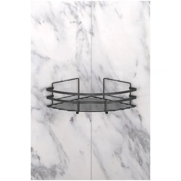 Tekno Tel ST-107 Yapışkanlı Kancalı Köşelik Banyo Rafı Siyah - 5