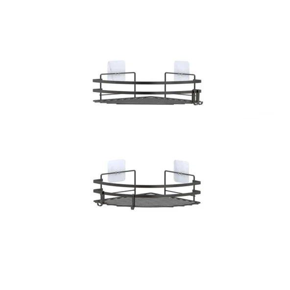Tekno Tel ST-207 Yapışkanlı Kancalı 2 Adet Köşelik Banyo Rafı Siyah - 2