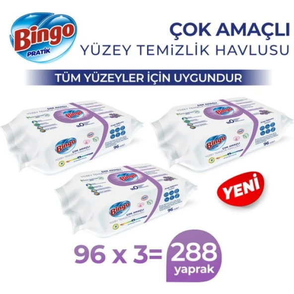 Pratik Yüzey Temizlik Havlusu Beyaz Sabun 96x3 (288 YAPRAK)