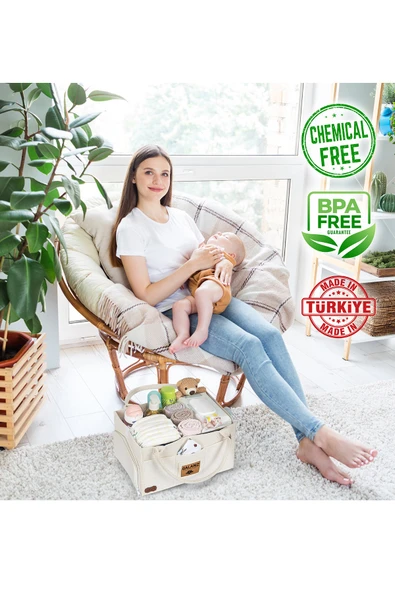 Galanz Keçe Kapaklı Anne Bebek Bakım Çantası Çok Amaçlı Alt Açma Organizer Çanta - 6