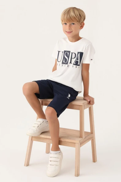 U.S. Polo Assn. 1716 Lisanslı Written Krem Erkek Çocuk Bermuda Takım