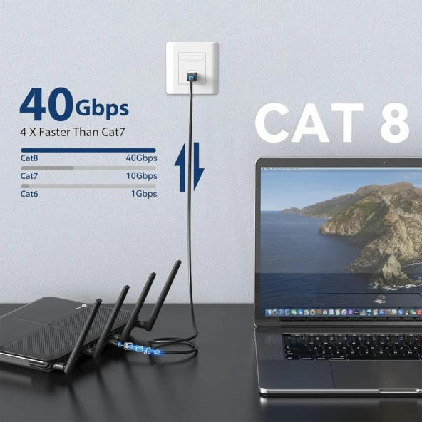 Vention Cat8 SSTP Rj45 Network Ethernet Kablo 5G Zırhlı  3 Metre 9018000002039 - 5