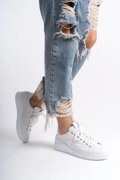 Harry Beyaz Hakiki Deri Sneaker Kadın Günlük Spor Ayakkabı - 3