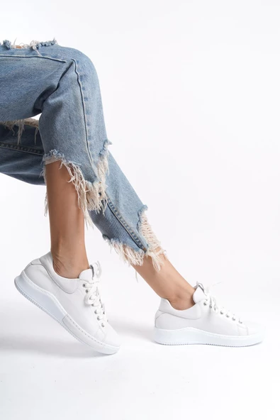 Harry Beyaz Hakiki Deri Sneaker Kadın Günlük Spor Ayakkabı - 2