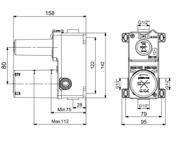 ECA Ankastre Banyo Bataryası Sıva Altı Grubu 2 Yollu Mat Siyah 102166207C1 - Resim 2