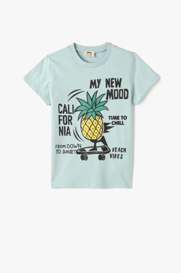 Koton Erkek Çocuk Ananas Baskılı Tişört Kısa Kollu Bisiklet Yaka Pamuklu