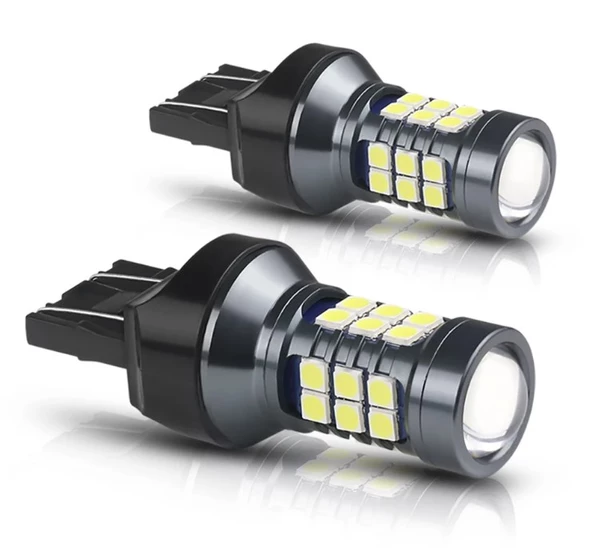 T20 21W TEK DUY GÜNDÜZ VE GERİ VİTES UYUMLU BEYAZ LED AMPÜL TAKIMI 2 ADET MERCEKLİ