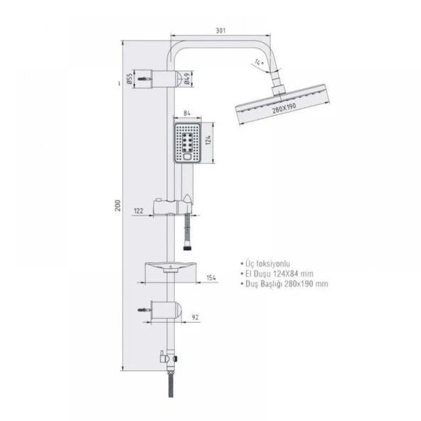 AR Pinus Banyo Tepe Duş Seti Dikdörtgen Duş Takımı Mat Siyah Renkli 102158024 - 2