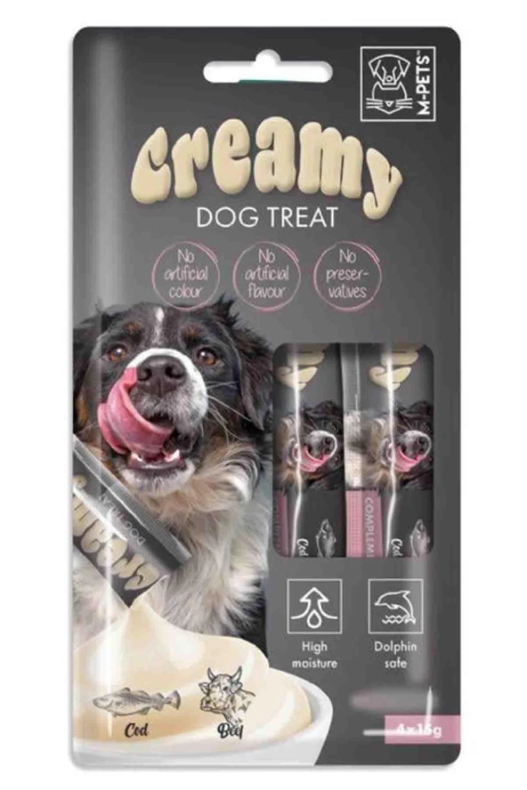 M-PETS Creamy  Morina Balıklı ve Biftekli Krema Köpek Ödül Maması 15 Gr x 4