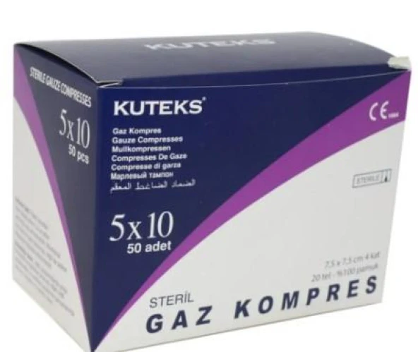 KUTEKS STERİL GAZ KOMPRES 7,5X7,5  5 X 10 50 Lİ ZARFLI