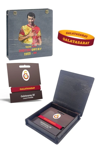 Galatasaray Orijinal Çift Taraflı Silikon Bileklik Aslan Baskılı Hediyelik Ahşap Kutulu