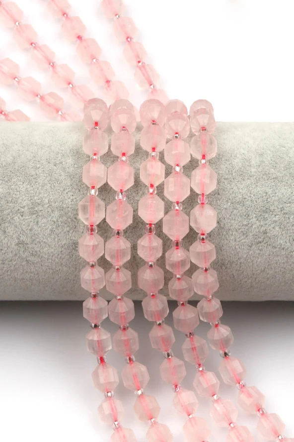 Pembe Kuvars Doğal Taş Dizi 7 x 8 mm Hexagonal Kesim