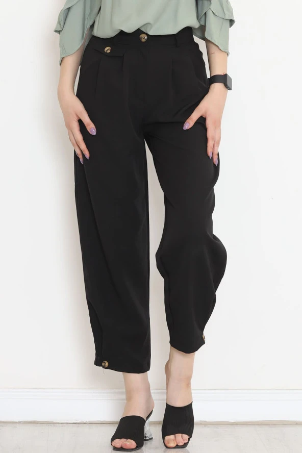 Paça Düğme Detaylı Pantolon Siyah - 20783.683.