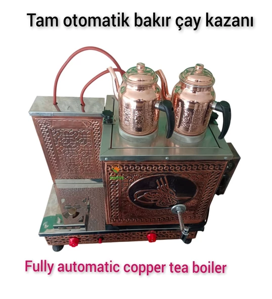 2 Demlikli Bakır Çay Ocağı Tuğra Model 2 Gözlü Bakır Çay Kazanı Elektrik + Tüplü Bakır Çay Semaveri Ets Sistemli - 2