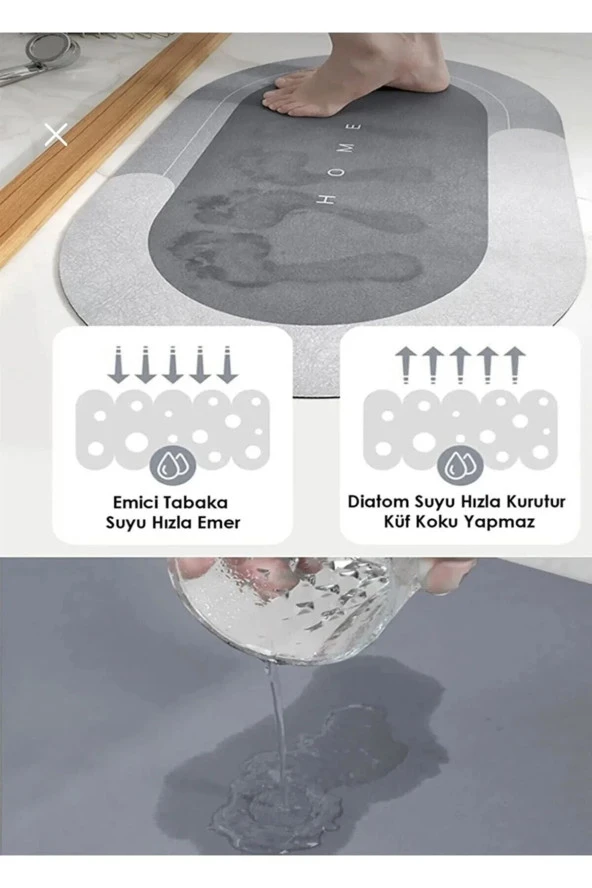 Sihirli Su Emici Banyo Paspası Kaymaz Tabanlı Abdest Paspası 3,5 Mm 40x60 - 2