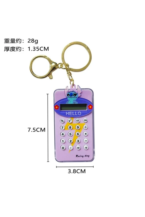 Eğlenceli Çocuk Öğrenci Hesap Makinesi Arkası Oyunlu Çanta Aksesuarı Anahtarlık Karekterli mor - 3