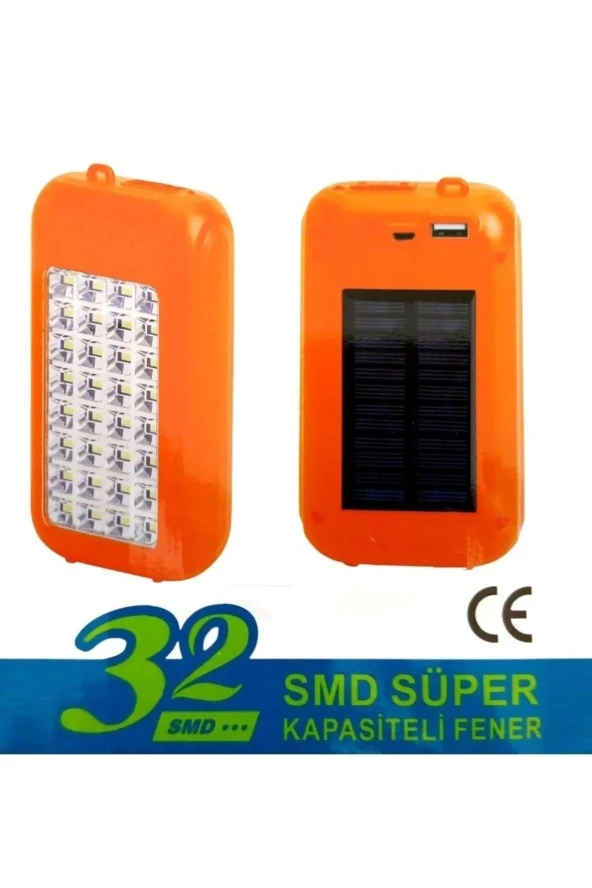 Güneş Enerjili 32 Led Kapasiteli Fener Powerbank Solar Aydınlatma Goldsılver-gs-875-ar