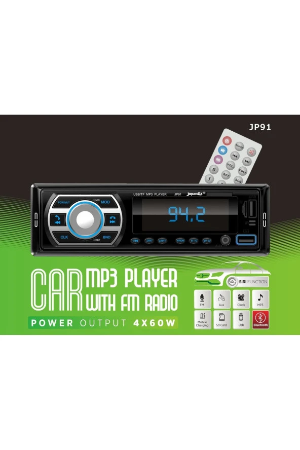 JP.91 Çift Usb Girişli Bluetooth Oto Teyp Araba Teybi Radyo Usb Sd Aux Teyp Amfi Çıkışlı 4x60 Watt