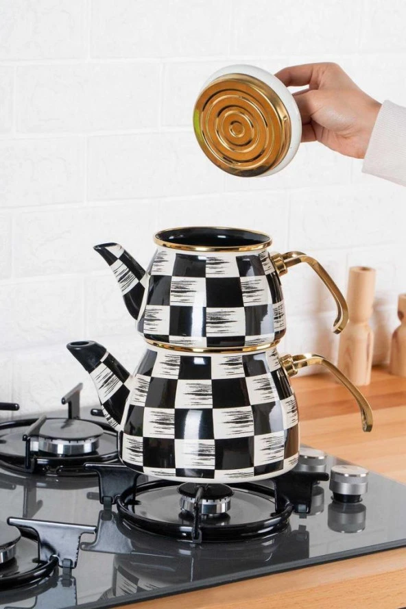 Acar Qualita King Doroty Emaye Çaydanlık Takımı Dama Dekor - 3