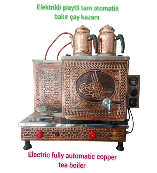 2 Demlikli Bakır Çay Ocağı Tuğra Model 2 Gözlü Bakır Çay Kazanı Sadece Elektrikli Bakır Çay Semaveri Ets Sistemli