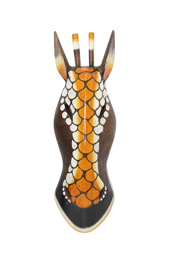 Ahşap Zürafa Mask 50 cm Duvar Dekoru - 8