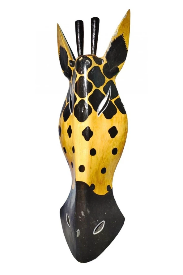 Ahşap Zürafa Mask 50 cm Duvar Dekoru - 10