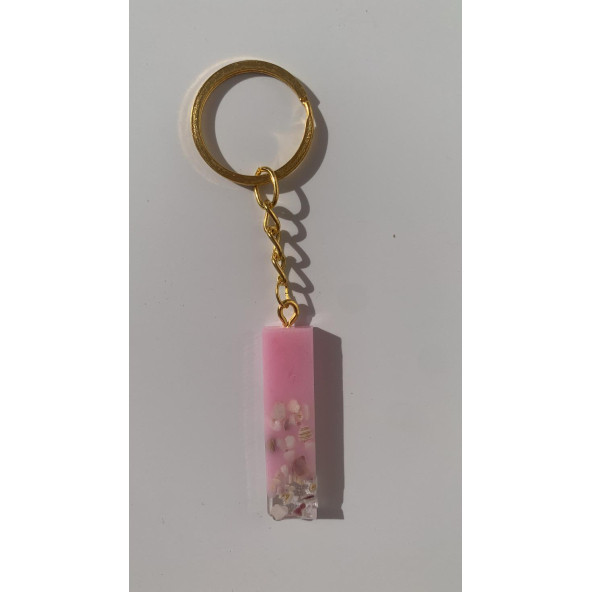 I Harfi Pembe Renk Epoksi ve Deniz Kabuğu Kırığı Süslemeli Gold Halka Anahtarlık El Yapımı Hediyelik - 6